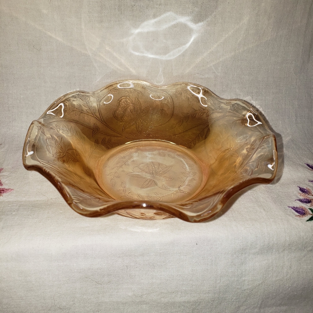 Vintage Jeannette Floral Gold Ruffled Small Bowl